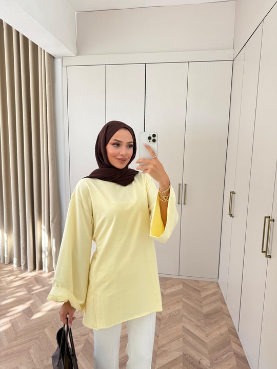 HR-3270H&R Butikek - Hesa Arka Bağlamalı Tunik Sarı