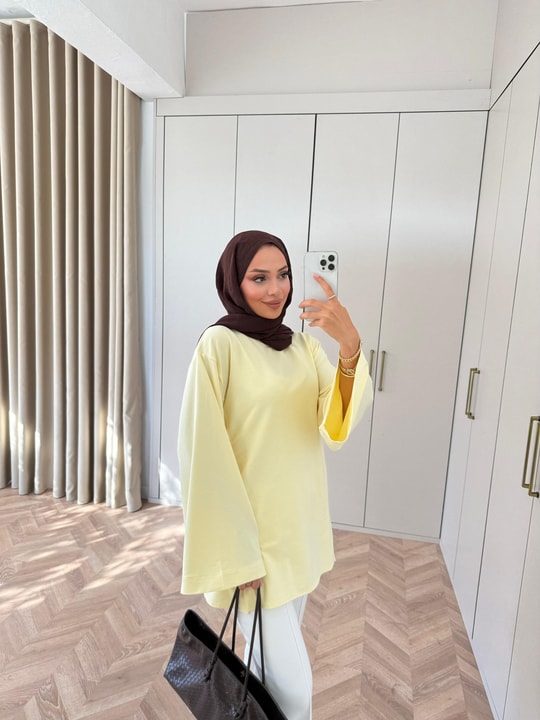HR-3270H&R Butikek - Hesa Arka Bağlamalı Tunik Sarı