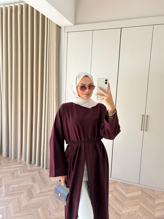 HR-3242H&R ButikEk- İlas Ön Yırtmaçlı Tunik Mürdüm