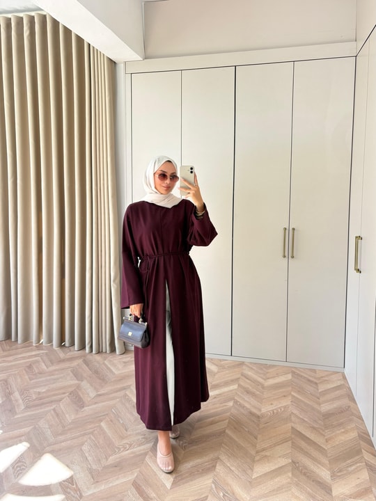 HR-3242H&R ButikEk- İlas Ön Yırtmaçlı Tunik Mürdüm