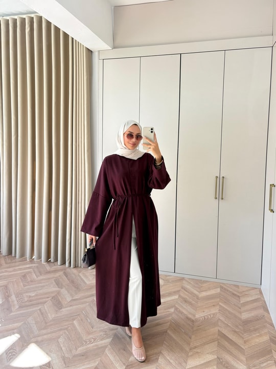 HR-3242H&R ButikEk- İlas Ön Yırtmaçlı Tunik Mürdüm