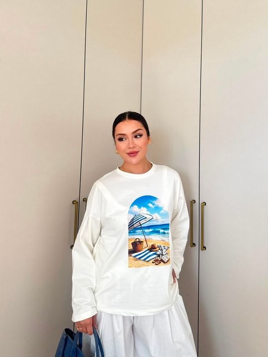 HR-2799H&R ButikMıs- Alisa Ön Desenli Tunik Deniz Desen