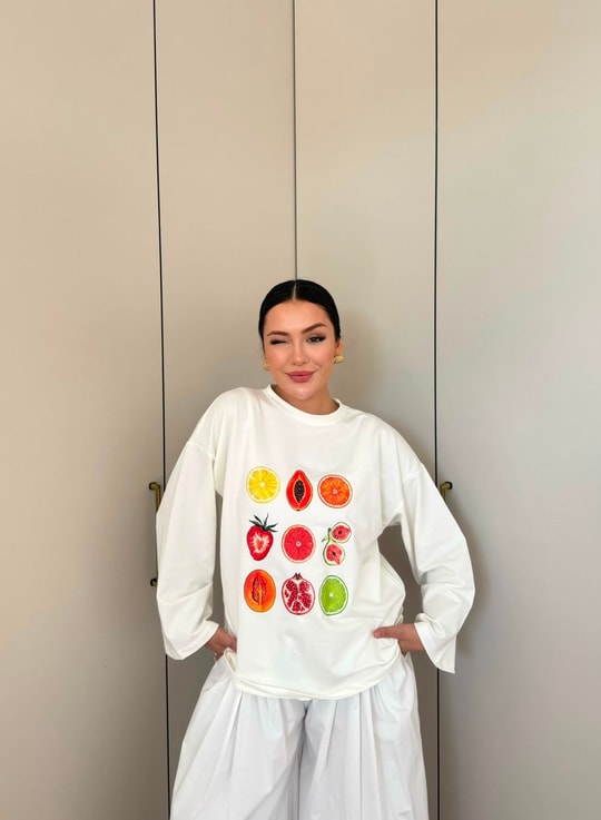 HR-2799H&R ButikMıs- Alisa Ön Desenli Tunik Meyve Desen