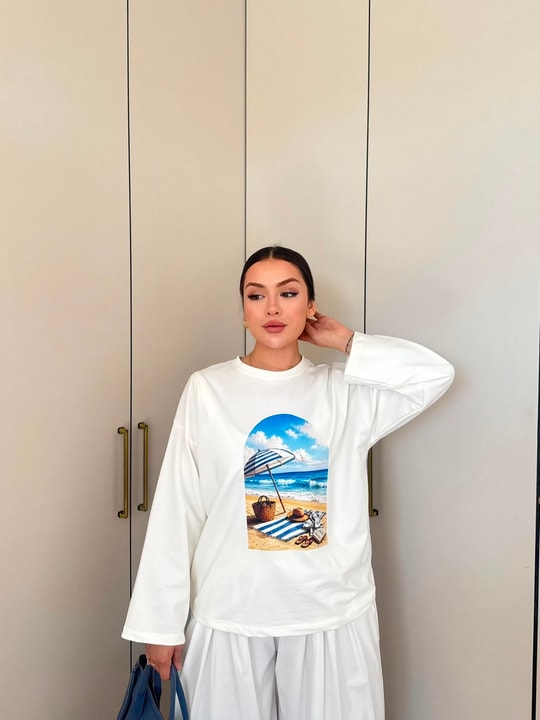 HR-2799H&R ButikMıs- Alisa Ön Desenli Tunik Deniz Desen