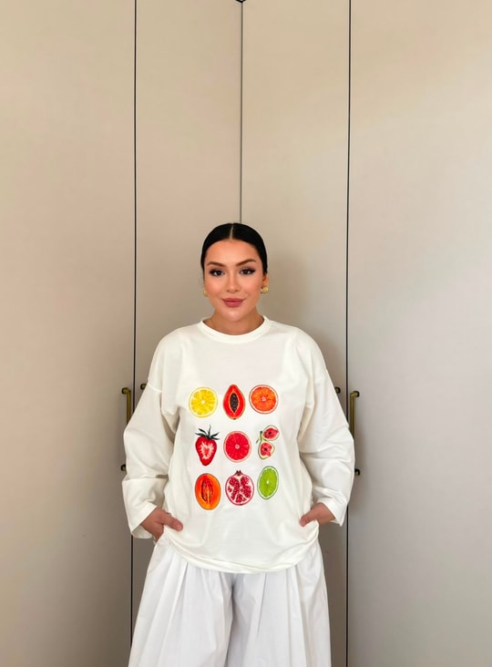 HR-2799H&R ButikMıs- Alisa Ön Desenli Tunik Meyve Desen