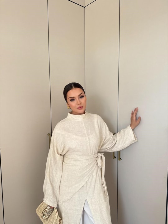HR-2807H&R ButikMıs- Güla Keten Tunik Bej