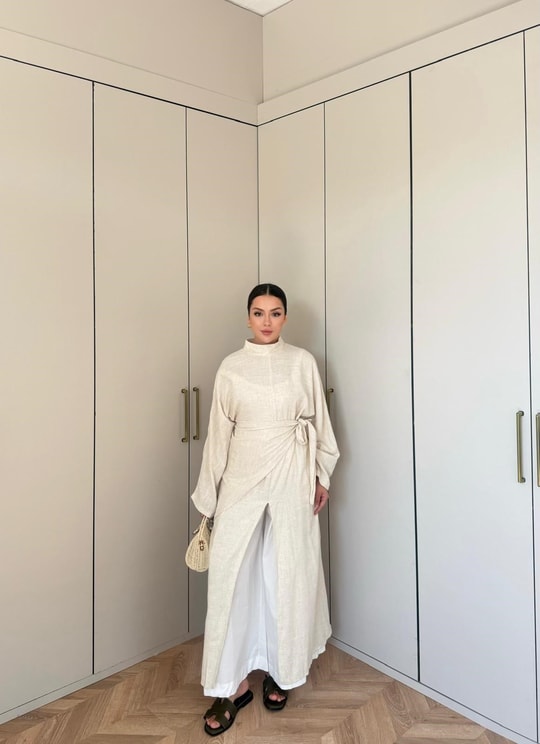HR-2807H&R ButikMıs- Güla Keten Tunik Bej