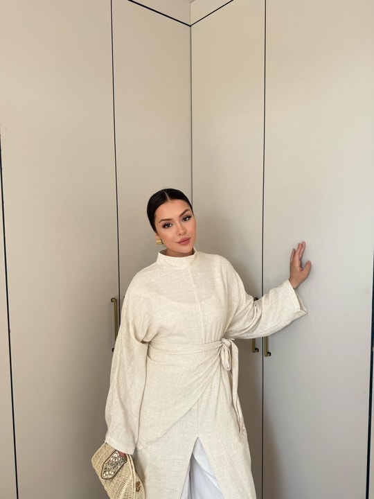 HR-2807H&R ButikMıs- Güla Keten Tunik Bej