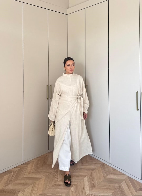 HR-2807H&R ButikMıs- Güla Keten Tunik Bej