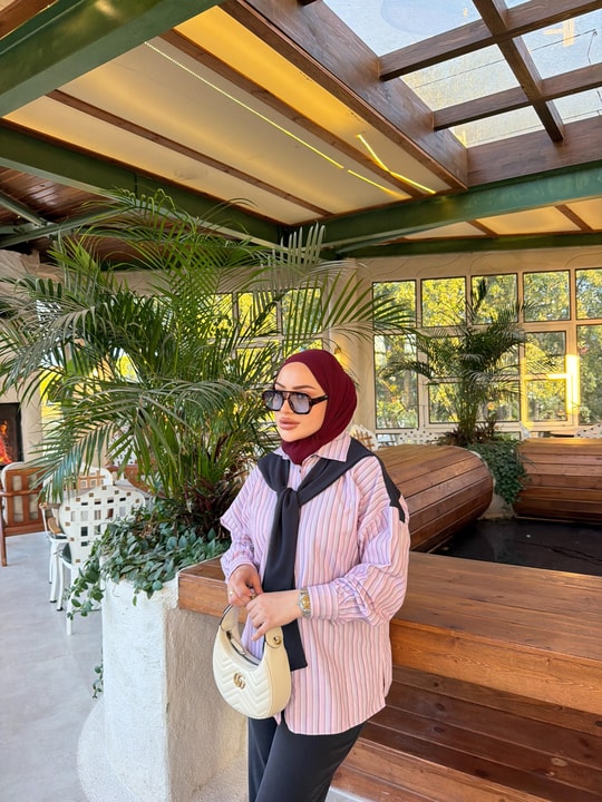 HR-3058H&R ButikNG-Cena Atkı Detaylı Tunik Pembe Lacivert