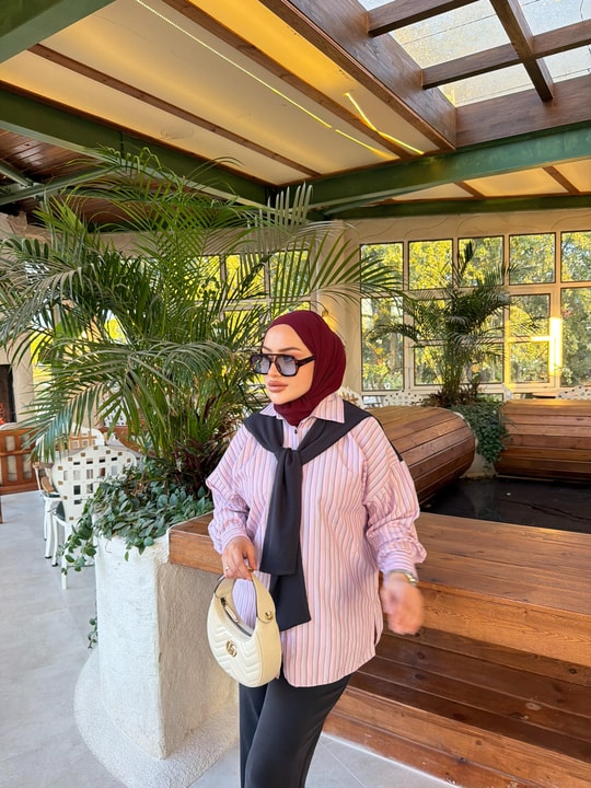 HR-3058H&R ButikNG-Cena Atkı Detaylı Tunik Pembe Lacivert