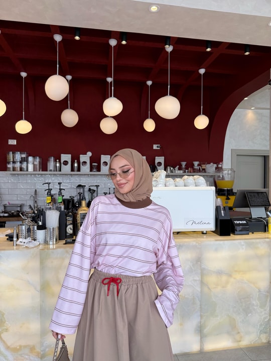 HR-3035H&R ButikNG- Lis Çizgi Desen Tunik Pembe