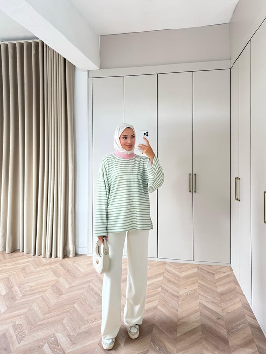 HR-3035H&R ButikNG- Lis Çizgi Desen Tunik Yeşil