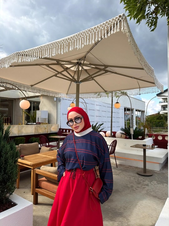 HR-3035H&R ButikNG- Lis Çizgi Desen Tunik Lacivert