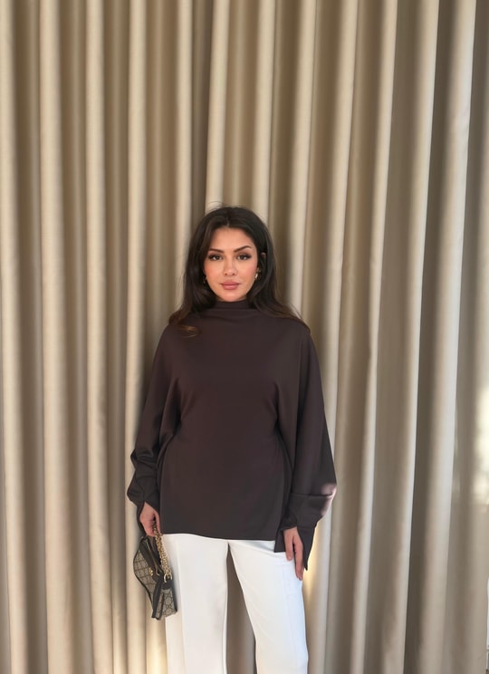 HR-2924H&R ButikPol- Ela Arka Bağlamalı Tunik Kahve