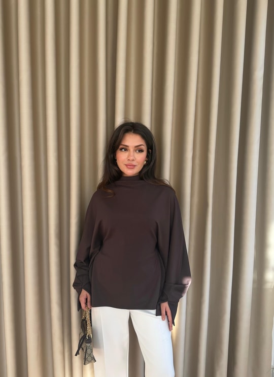 HR-2924H&R ButikPol- Ela Arka Bağlamalı Tunik Kahve