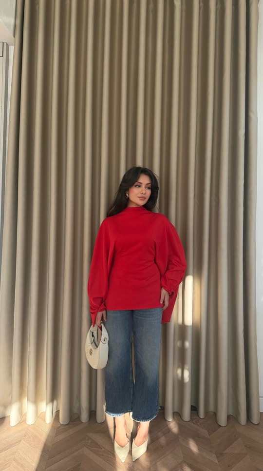 HR-2924H&R ButikPol- Ela Arka Bağlamalı Tunik Kırmızı