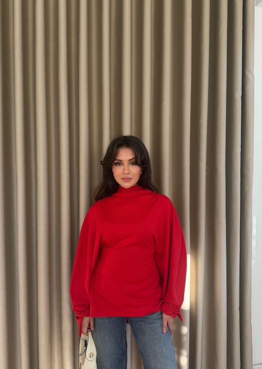 HR-2924H&R ButikPol- Ela Arka Bağlamalı Tunik Kırmızı