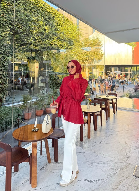 HR-2918H&R ButikQu - Elan Kol İspanyol Kot Tunik Kırmızı