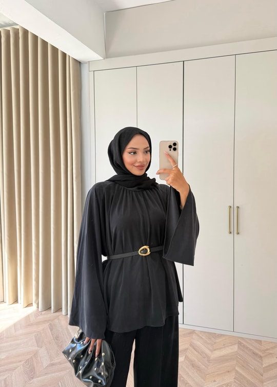 HR-2892H&R ButikQu- Hima İspanyol Kol Oysh Tunik Siyah