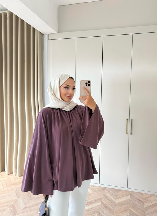 HR-2892H&R ButikQu- Hima İspanyol Kol Oysh Tunik Mürdüm