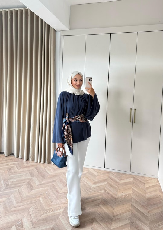 HR-2892H&R ButikQu- Hima İspanyol Kol Oysh Tunik Lacivert