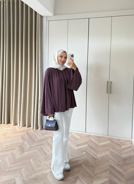 HR-2892H&R ButikQu- Hima İspanyol Kol Oysh Tunik Mürdüm