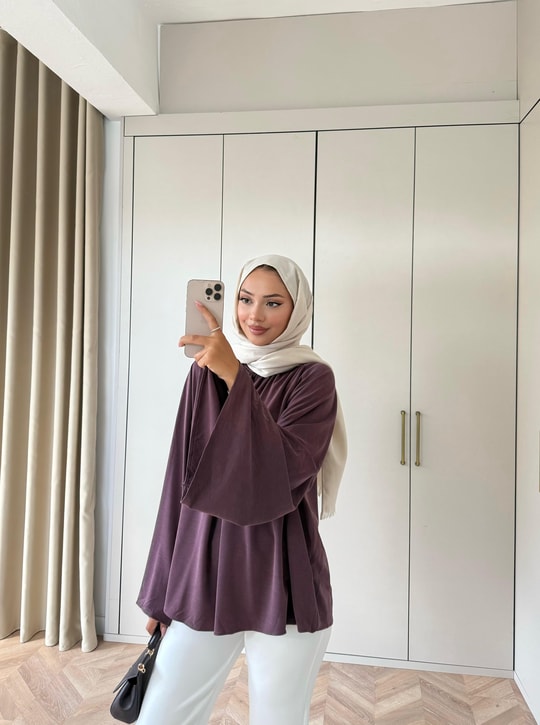 HR-2892H&R ButikQu- Hima İspanyol Kol Oysh Tunik Mürdüm