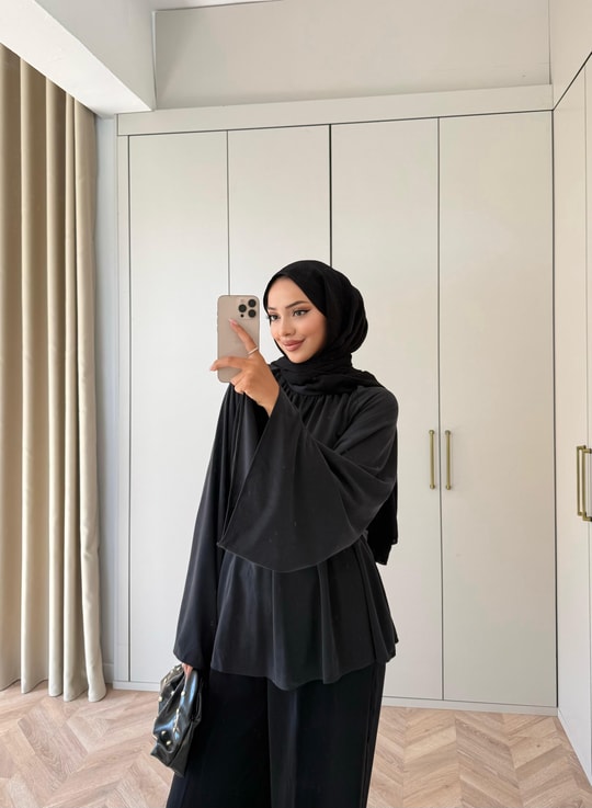 HR-2892H&R ButikQu- Hima İspanyol Kol Oysh Tunik Siyah
