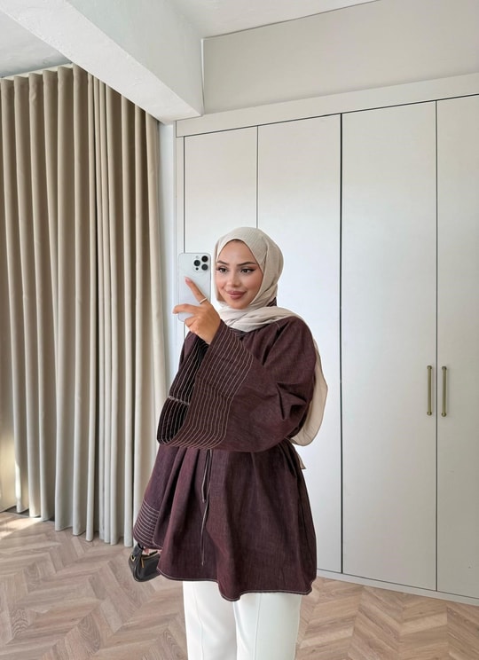 HR-2927H&R ButikQu- Qülna Kolları İspanyol Tunik Mürdüm