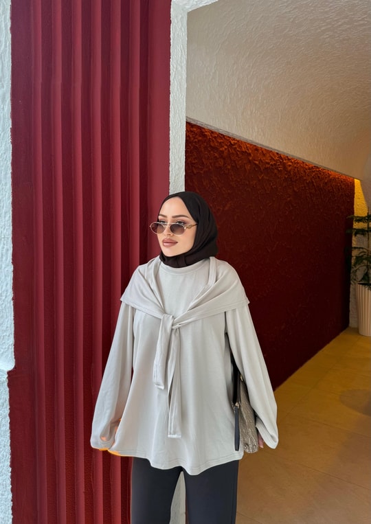 HR-3031H&R ButikTB- Erla Omuz Atkılı Tunik Gri