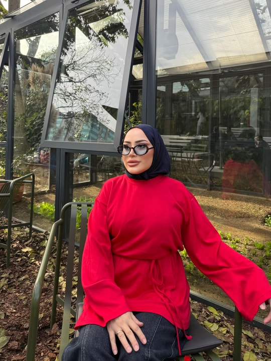 HR-3487H&R ButikTb - Zila İspanyolkol Tunik Kırmızı
