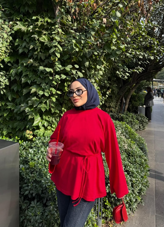 HR-3487H&R ButikTb - Zila İspanyolkol Tunik Kırmızı