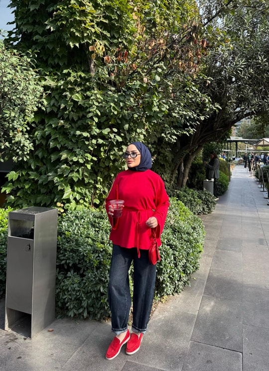 HR-3487H&R ButikTb - Zila İspanyolkol Tunik Kırmızı