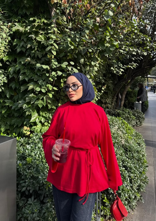 HR-3487H&R ButikTb - Zila İspanyolkol Tunik Kırmızı