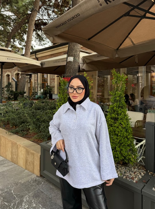 HR-3552H&R ButikYds- Niva Ön Düğmeli Tunik Gri