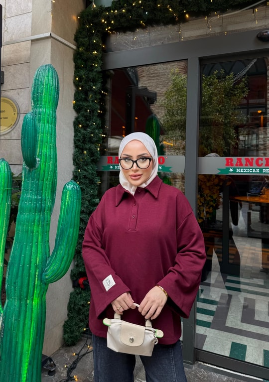 HR-3552H&R ButikYds- Niva Ön Düğmeli Tunik Bordo