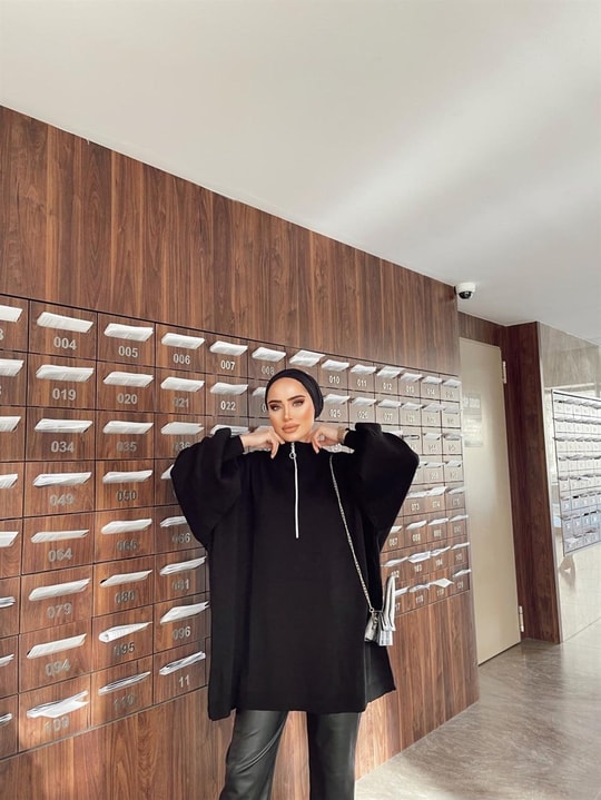 536H&R ButikFermuarlı Sweat Model Triko Kazak Siyah