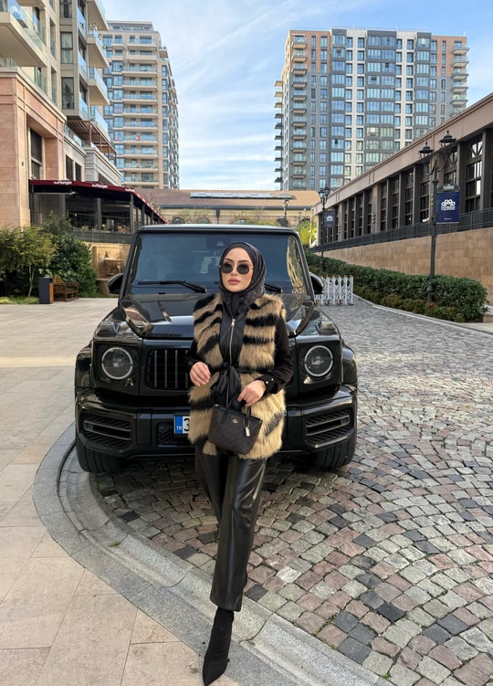 YELEK-300H&R ButikZebra Desen Deri Detaylı Yelek Camel