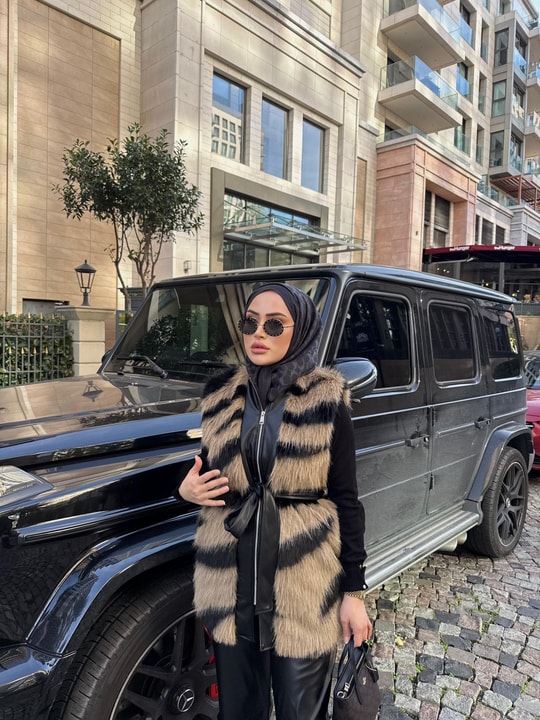 YELEK-300H&R ButikZebra Desen Deri Detaylı Yelek Camel