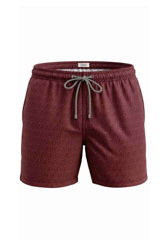 Mısırlı Erkek Monogram Desenli Deniz Şort Bordo