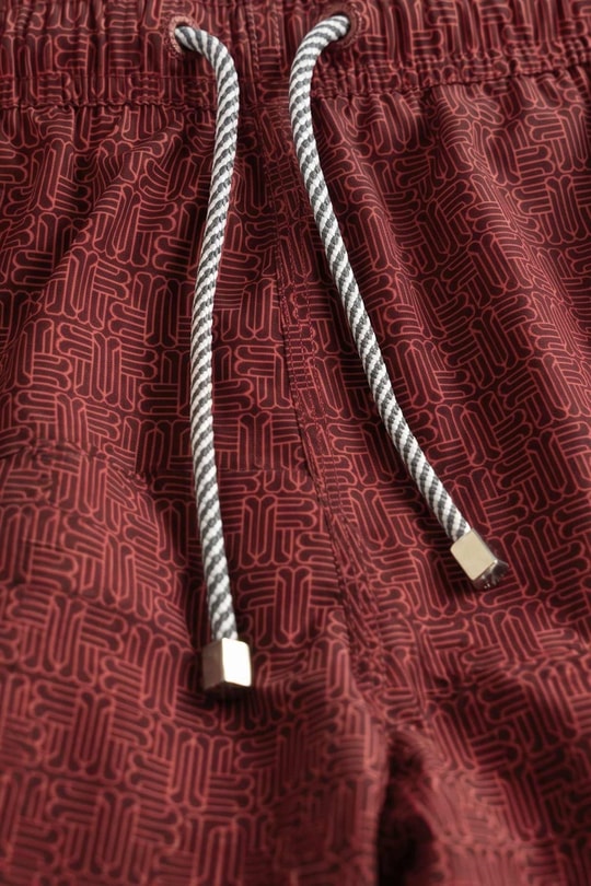 Mısırlı Erkek Monogram Desenli Deniz Şort Bordo