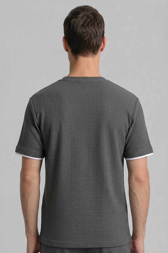 Mısırlı Erkek Jakarlı İnterlok Petek Desen Gofre T-shirt Antrasit