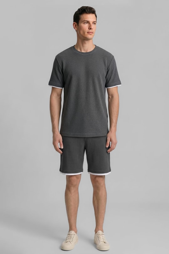 Mısırlı Erkek Jakarlı İnterlok Petek Desen Gofre T-shirt Antrasit
