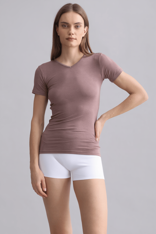 Mısırlı Modal by TENCEL VICTORIA V Yaka Fanila / T-Shirt Lavender