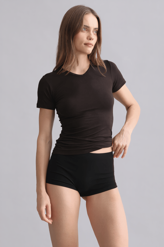Mısırlı Modal by TENCEL VICTORIA V Yaka Fanila / T-Shirt Kahverengi