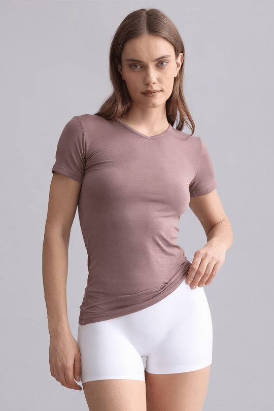 Mısırlı Modal by TENCEL VICTORIA V Yaka Fanila / T-Shirt Lavender