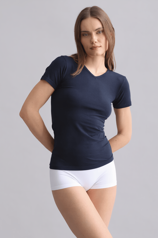Mısırlı Modal by TENCEL VICTORIA V Yaka Fanila / T-Shirt Lacivert