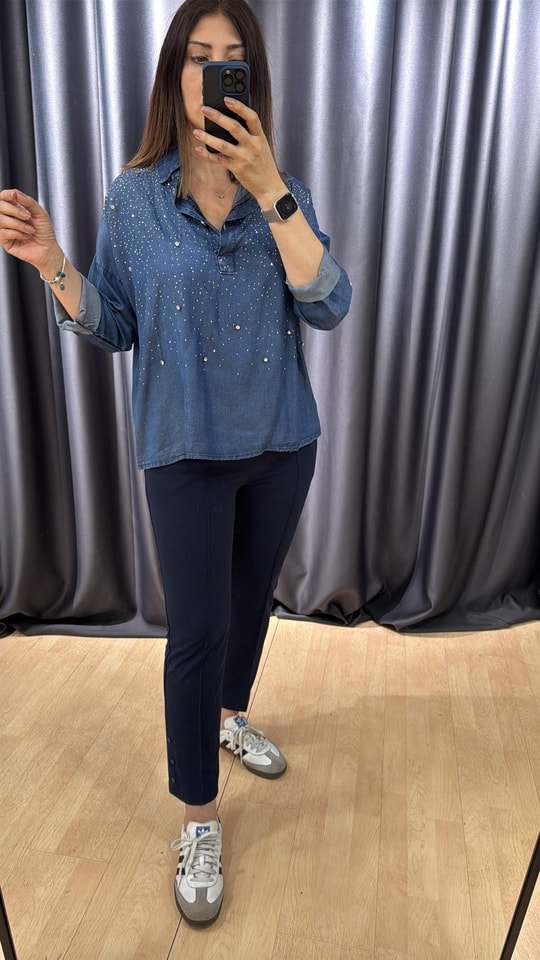  İthal Taşlı Tencel Gömlek 1023