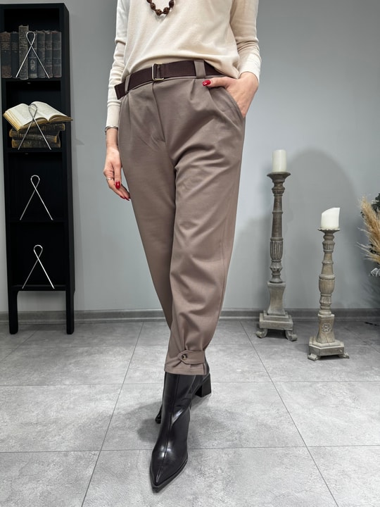 Paçası Düğme Detaylı İthal Çelik Örme Pantolon 2931